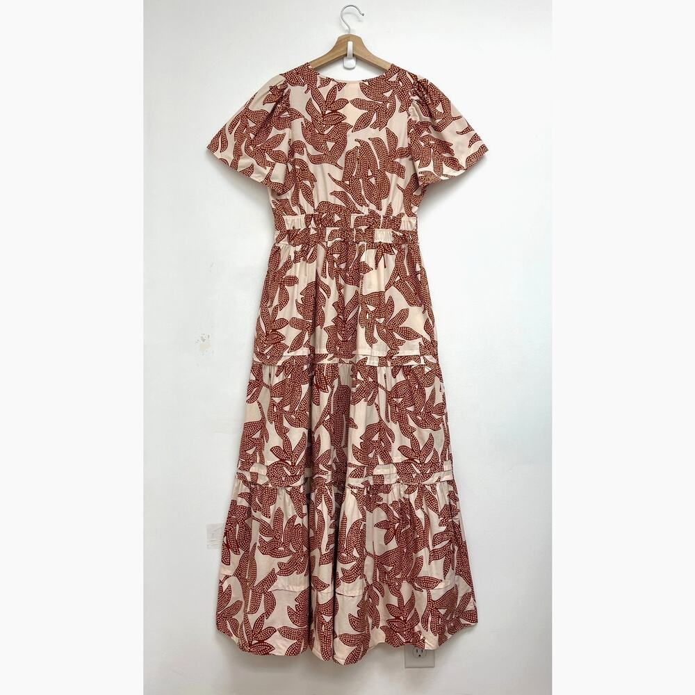 Anthropologie The Somerset Tiered Maxi Dress V-Neck Neutral Dotted Floral - Med - Picture 3 of 11
